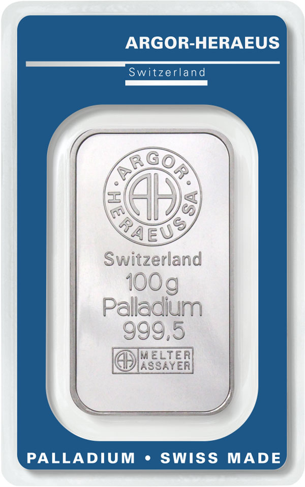 Palladiový slitek Argor-Heraeus 100 g